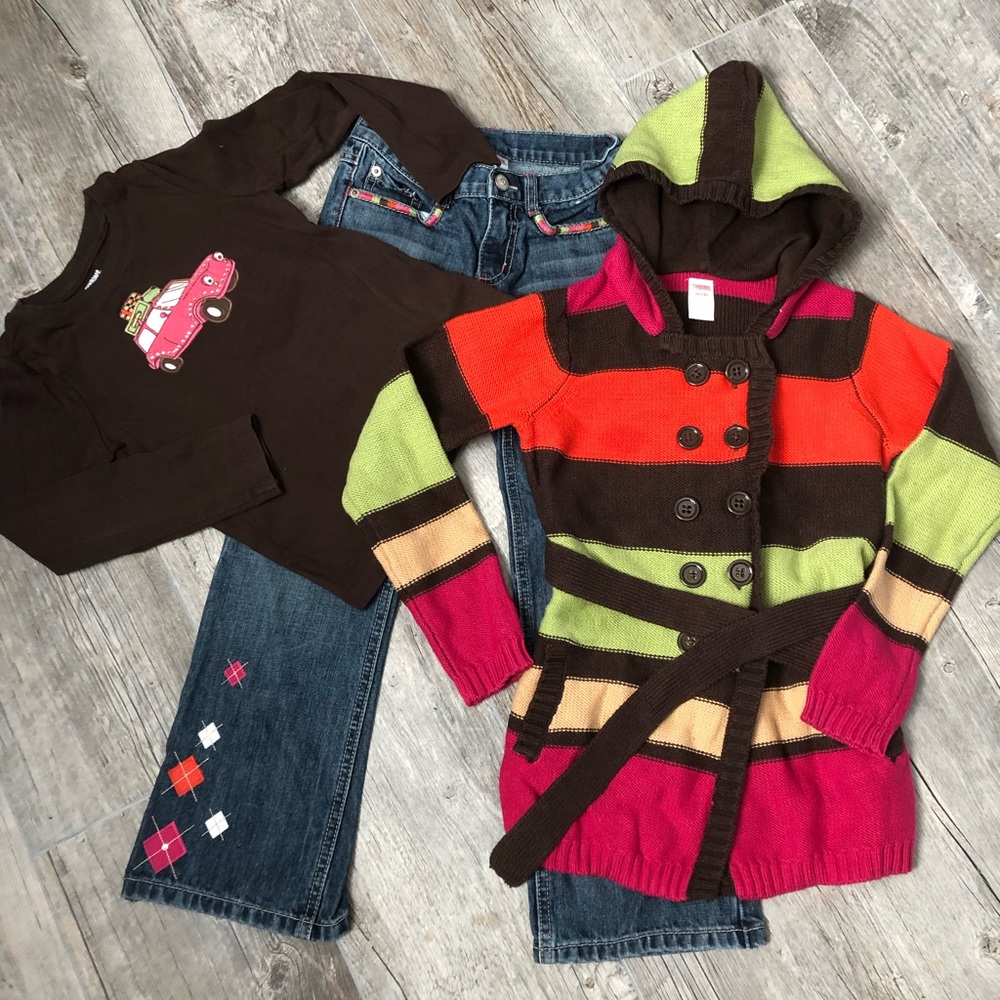 Girls’ Gymboree Jeans Cardigan Shirt Set Size 7